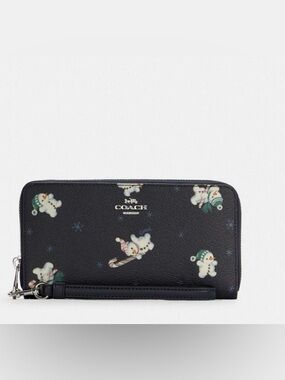 Coach Long Zip Around Wallet With Snowman Print